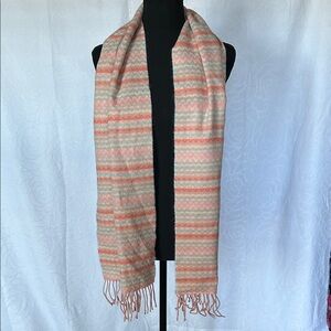 100% Cashmere Elegant Striped Scarf in Pink, Cream, orange, and turquoise